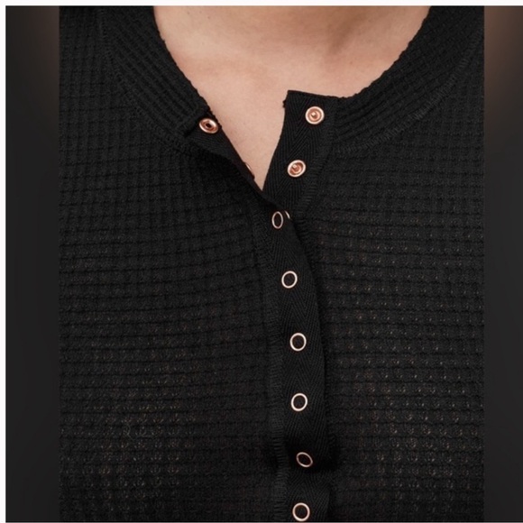 Free People One Of The Girls Henley Black Medium Black Gold Buttons Medium - Picture 3 of 10